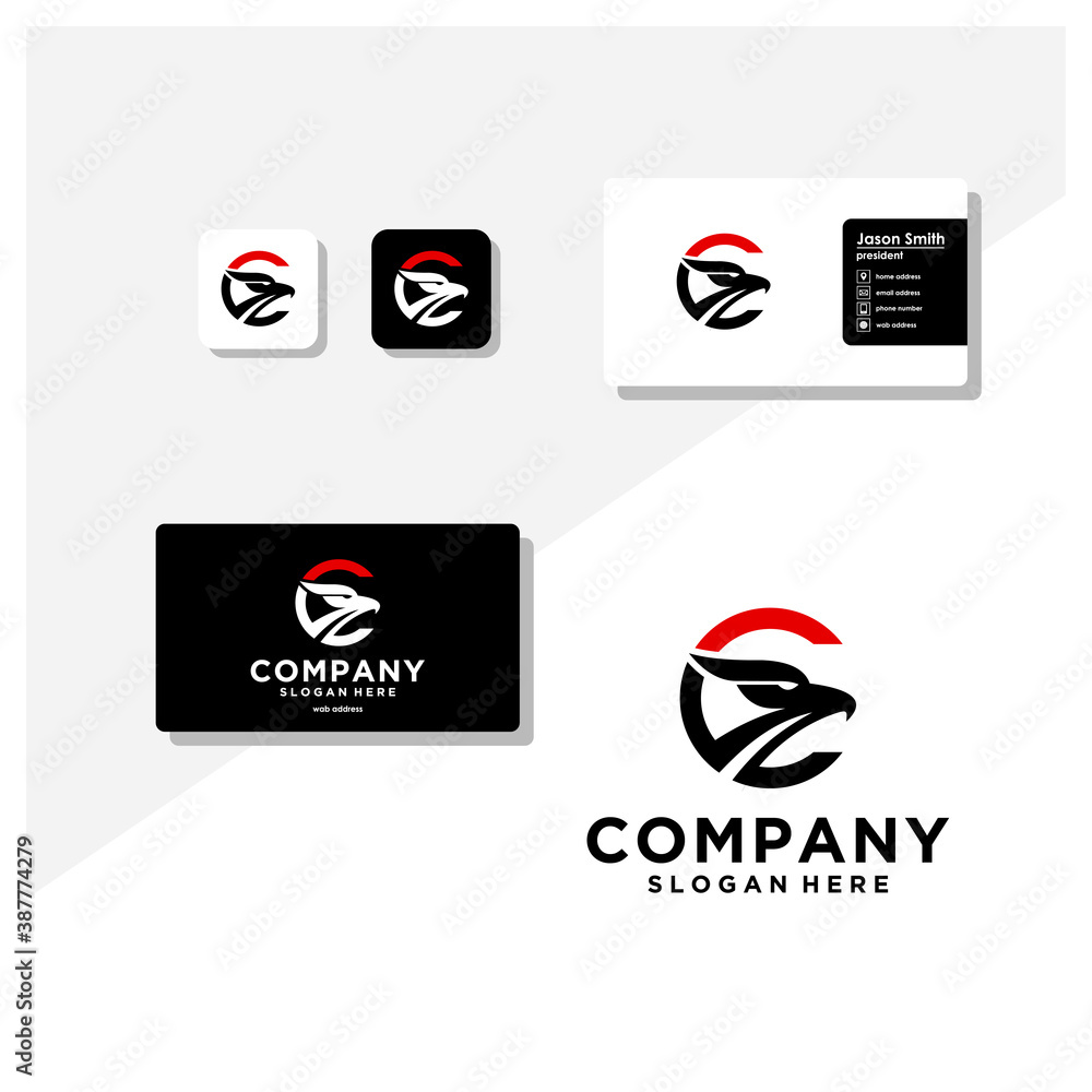 letter c eagle head logo and business card vector