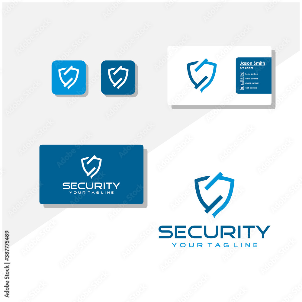 security shield logo and business card vector