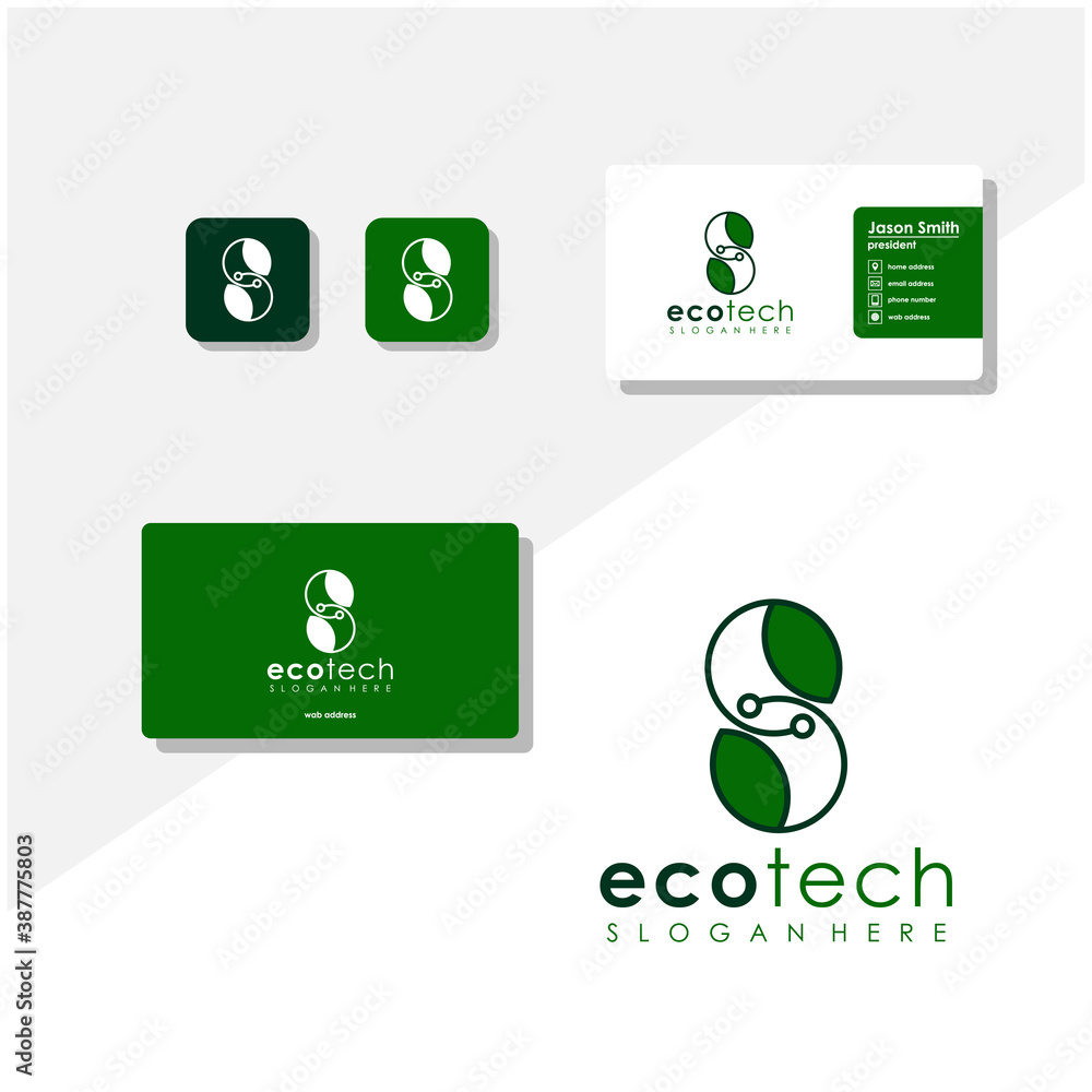 Leaf technology logo and business card vector Leaf technology logo and business card vector