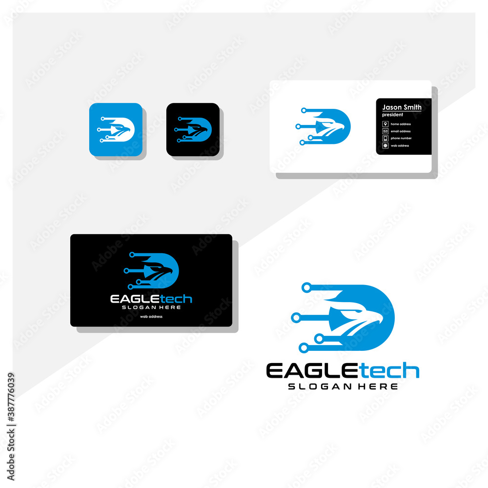 eagle head technology logo and business card vector eagle head technology logo and business card vector