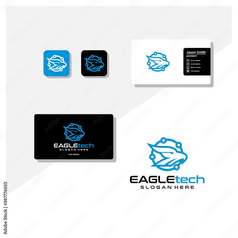 Fototapeta premium eagle head technology logo and business card vector