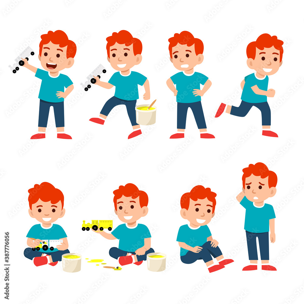 cute little boy character set flat vector illustration isolated on different layers, with editable vector file