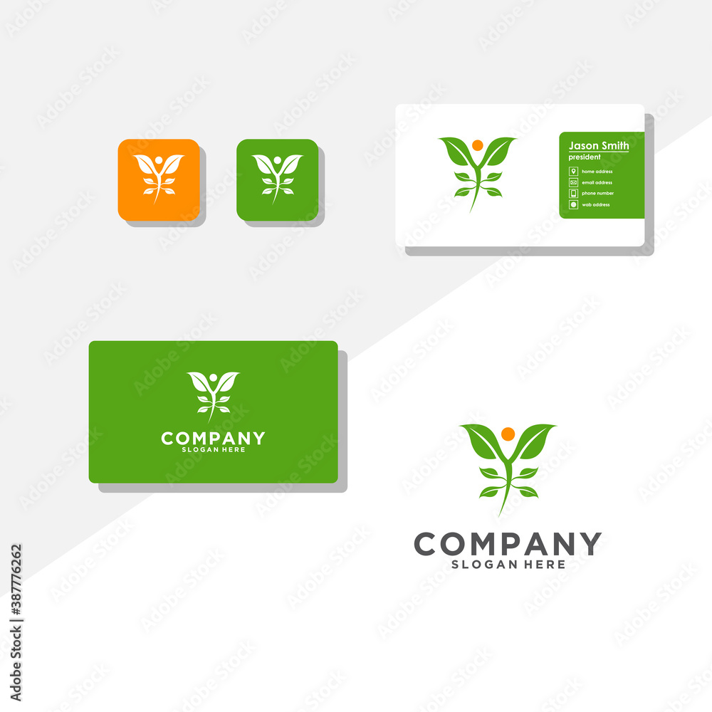 leaf people logo and business card vector leaf people logo and business card vector