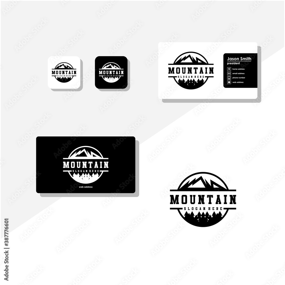 Obraz premium Mountain logo and business card vector