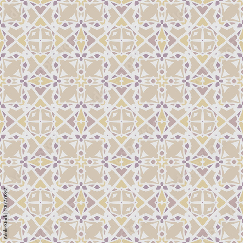 Bright creative color abstract geometric pattern in beige violet, vector seamless, can be used for printing onto fabric, interior, design, textile, carpet, pillow, tiles.