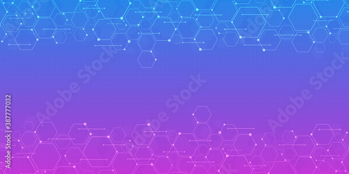 Abstract gradient blue and purple hexagon background, Technology polygonal concept, copy space