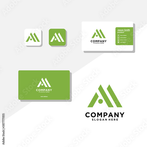 letter am logo design and business card vector template