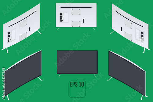 Isometric Curved computer monitor. Curved TV