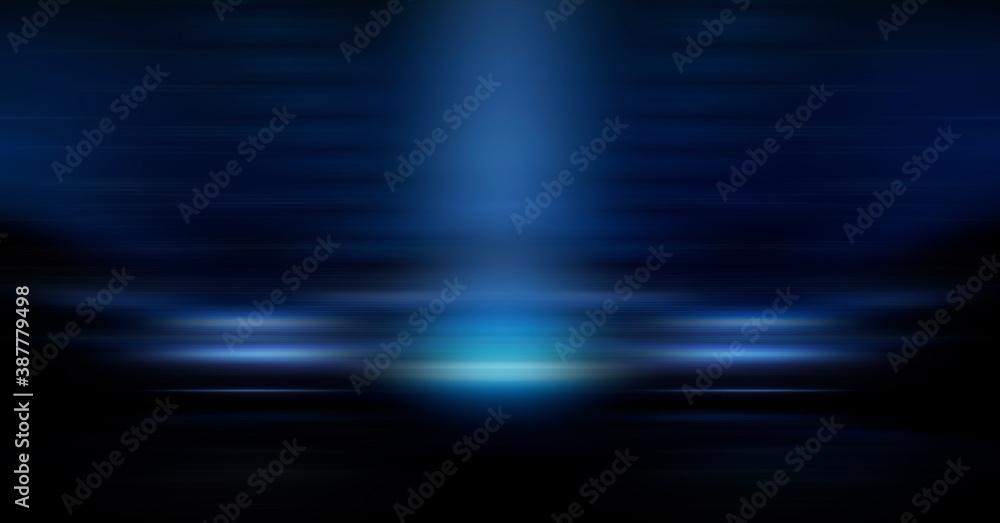 Modern minimalistic, futuristic studio background. Dark background with lines and spotlights, neon light, night view. Abstract blue background. Empty stage. Modern minimalistic, futuristic studio background. Dark background with lines and spotlights, neon light, night view. Abstract blue background. Empty stage.