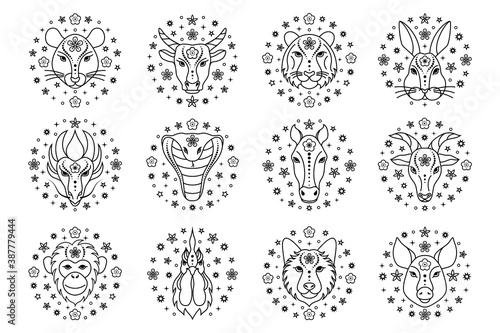 Chinese zodiac signs on white