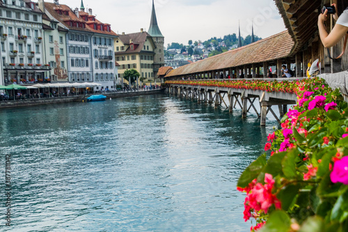 Chapel Bridge Switzerland on a cloudy day