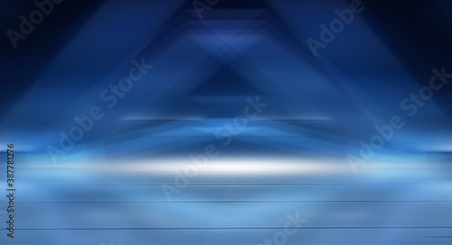 Wallpaper Mural Modern minimalistic, futuristic studio background. Dark background with lines and spotlights, neon light, night view. Abstract blue background. Empty stage. Torontodigital.ca