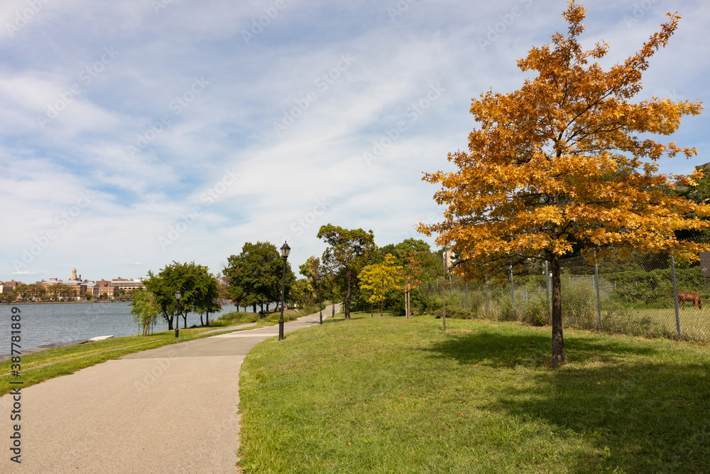 Empty Trail along the Riverfront of Randalls and Wards Islands in New York City