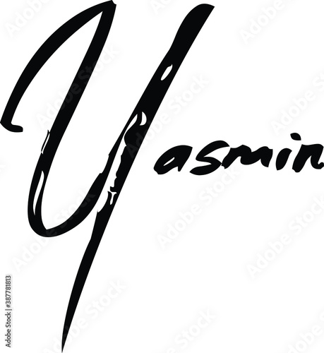 Yasmin-Female Name Modern Cursive Brush Calligraphy on White Background photo