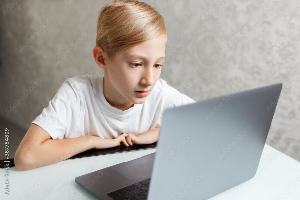 student at laptop doing homework online in quarantine student at laptop doing homework online in quarantine