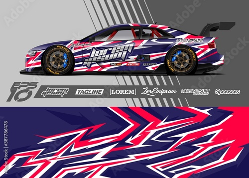 Car decal wrap design vector. Graphic abstract stripe racing background kit designs for vehicle, race car, rally, adventure and livery  © zoulgraphic