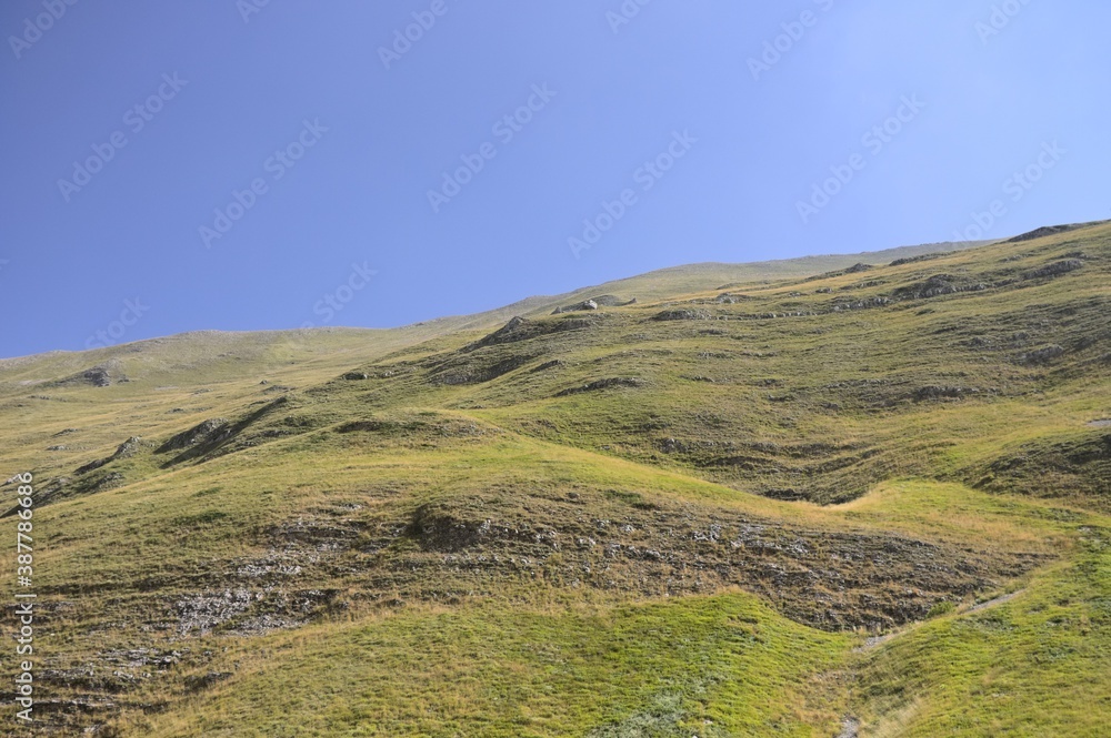 View of the mountain meadows in the Sibillini Mountains National Park (Marche, Italy, Europe)