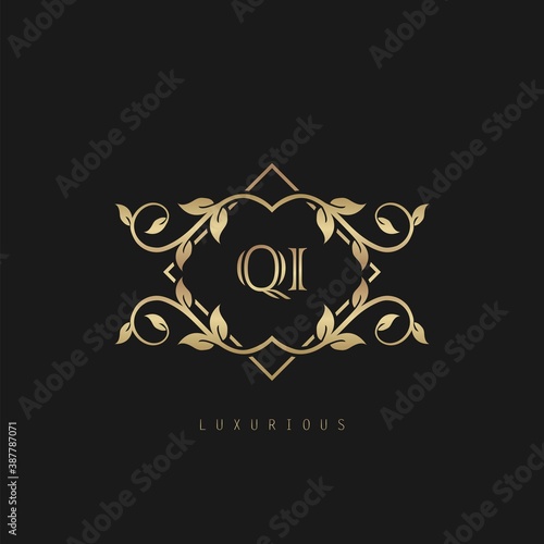 Classic Vintage Letter Q, I, QI logo. Vector logo design concept classic vintage nature leaf.