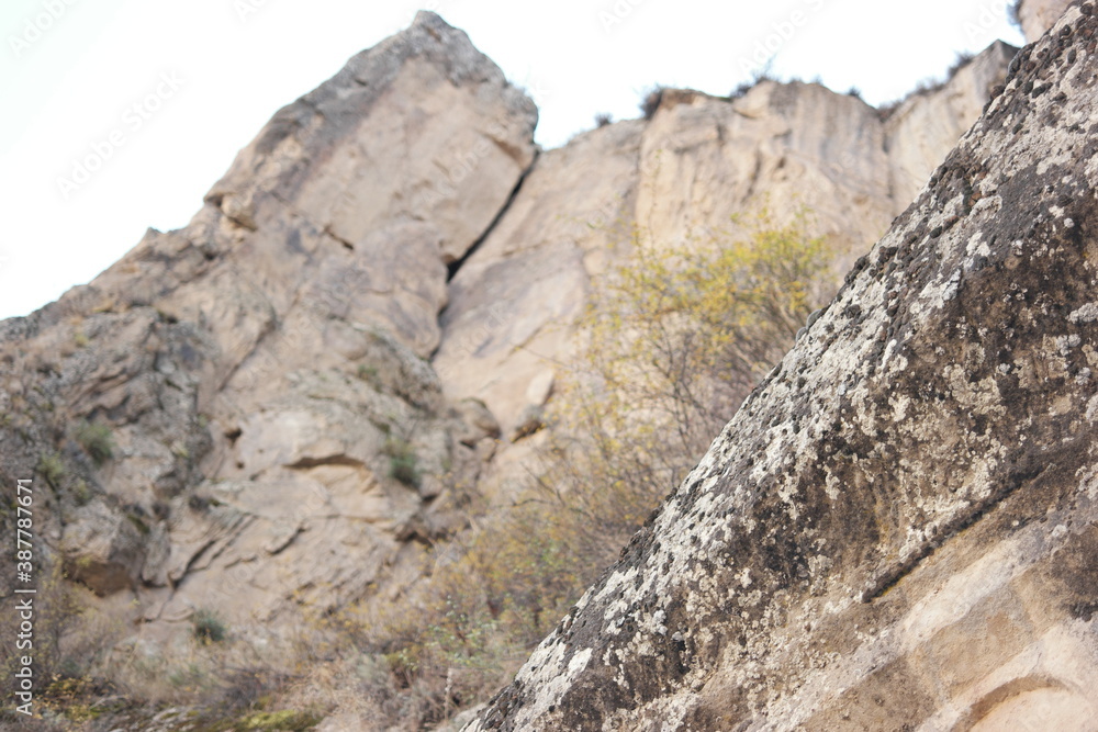 Close up of rocky wall of Ihlara valley. Natural stone background. Cappadocia, Turkey.