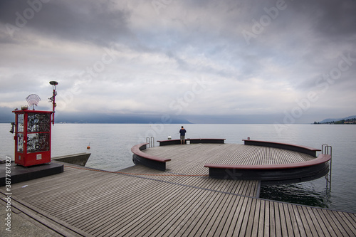 round jetty on Lake Geneva in Montreux, Switzerland