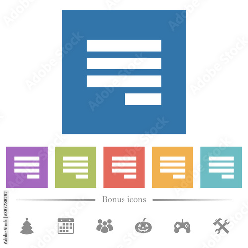 Text align justify last row right flat white icons in square backgrounds