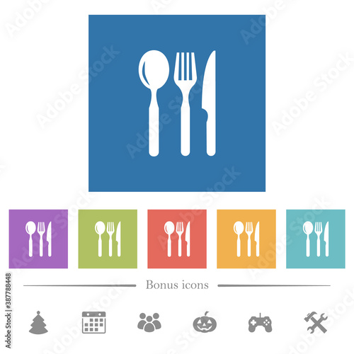 Restaurant flat white icons in square backgrounds