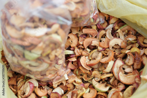 Dried apples slices at turkish market. Organic natural food.