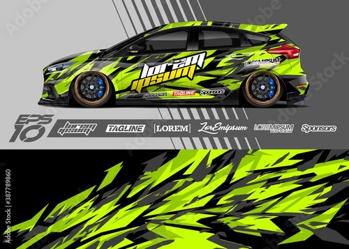 Car decal wrap design vector. Graphic abstract stripe racing background kit designs for vehicle, race car, rally, adventure and livery
