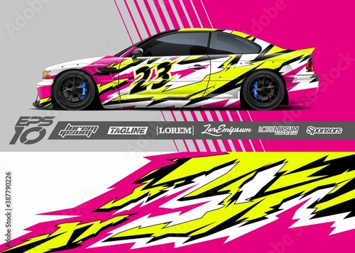 Car decal wrap design vector. Graphic abstract stripe racing background kit designs for vehicle, race car, rally, adventure and livery 