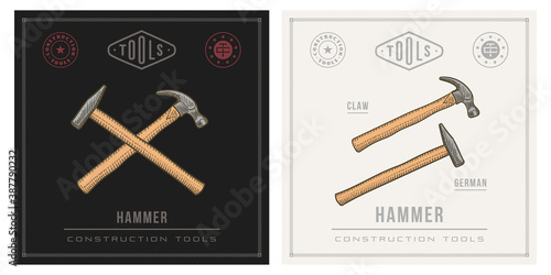 claw and german mechanist wooden hammer set illustration.