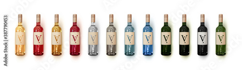 Set of Wine bottle isolated on white background. Realistic design. vector illustration