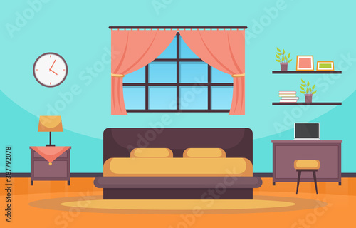 Bedroom Sleeping Room Bed Interior Design Modern House Illustration