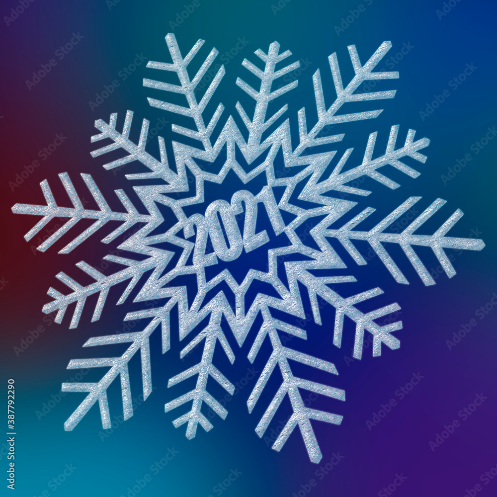 New Year 2021. Abstract snowflake on blurred background. New Year 2021. Abstract snowflake on blurred background.