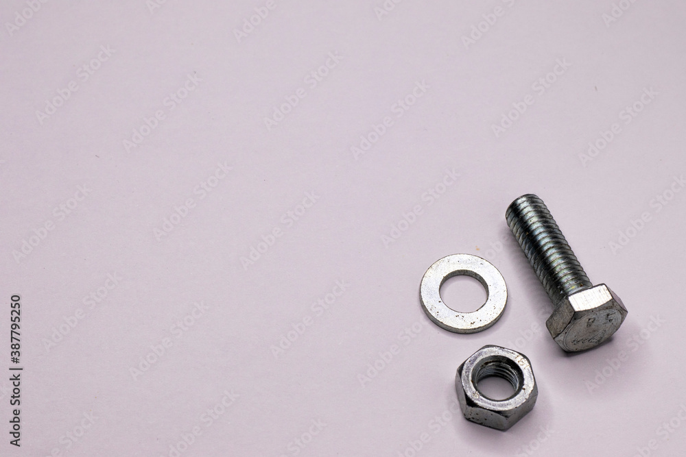 Shiny bolt nut and washer. Shiny bolt nut and washer.