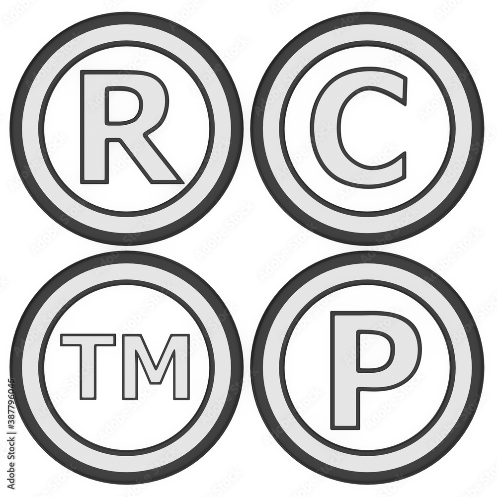 Fototapeta premium Registered, copyrighted, patented and trademark set
