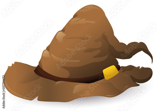 Old, Ragged Wizard Hat with Band and Buckle, Vector Illustration