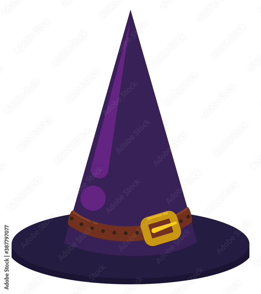 Isolated Witch Hat with Band and Buckle in Flat Style, Vector Illustration Isolated Witch Hat with Band and Buckle in Flat Style, Vector Illustration