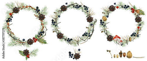 Wallpaper Mural Christmas wreath watercolor illustrations set. winter holidays decoration for design isolate on white Torontodigital.ca