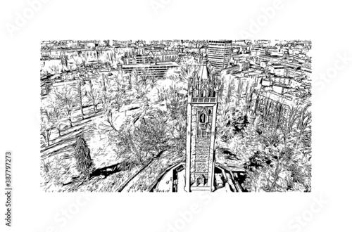 Building view with landmark of Bristol is a city straddling the River Avon in the southwest of England. Hand drawn sketch illustration in vector.