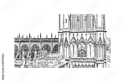 Building view with landmark of Bristol is a city straddling the River Avon in the southwest of England. Hand drawn sketch illustration in vector.