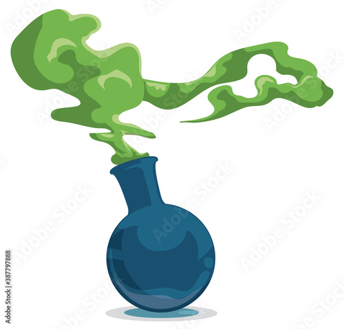 Magical Glass Flask with Green Smoke from a Enchantment, Vector Illustration