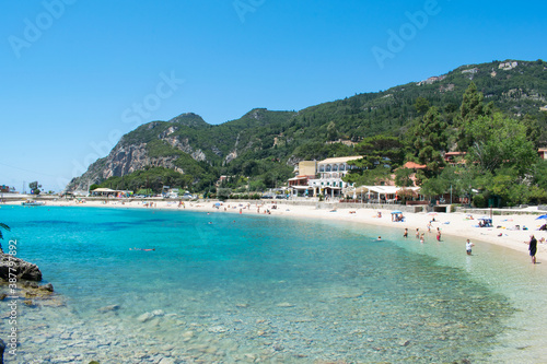 The beautiful beach of Agios Spiridon in Paleokastritsa, Corfu, Greece