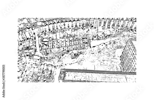 Building view with landmark of Bristol is a city straddling the River Avon in the southwest of England. Hand drawn sketch illustration in vector.