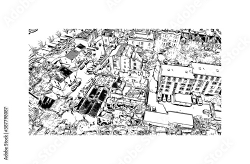 Building view with landmark of Bristol is a city straddling the River Avon in the southwest of England. Hand drawn sketch illustration in vector.