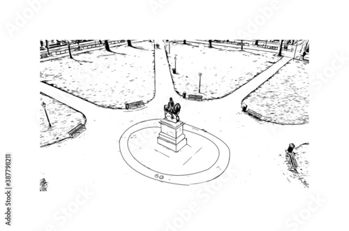Building view with landmark of Bristol is a city straddling the River Avon in the southwest of England. Hand drawn sketch illustration in vector.