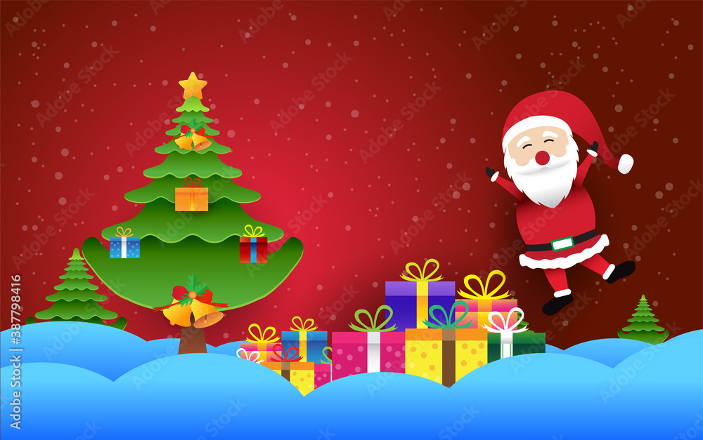 Merry christmas, Santa Claus standing in the snow, winter landscape,vector design