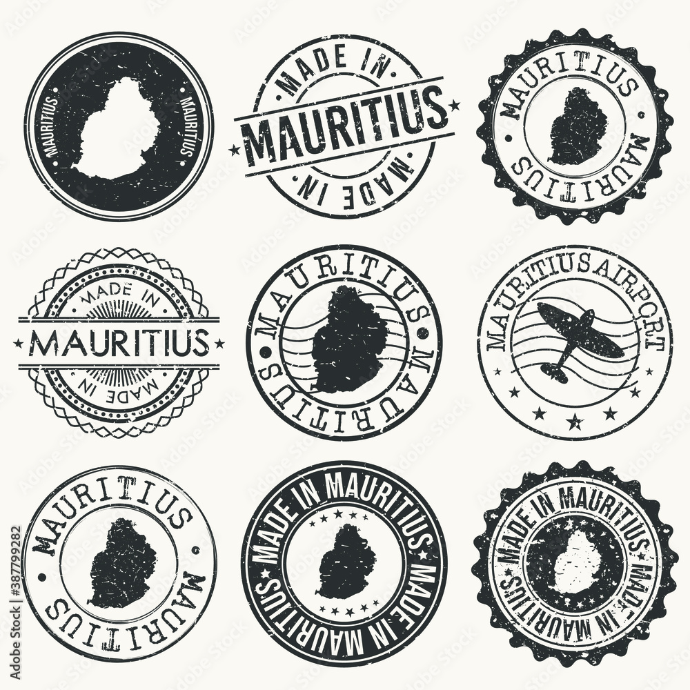 Mauritius Set of Stamps. Travel Stamp. Made In Product. Design Seals Old Style Insignia. Mauritius Set of Stamps. Travel Stamp. Made In Product. Design Seals Old Style Insignia.