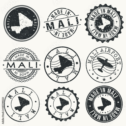 Mali Set of Stamps. Travel Stamp. Made In Product. Design Seals Old Style Insignia.