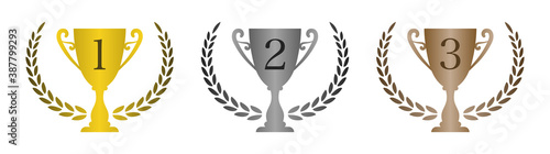 トロフィーのランキング素材（数字あり/光沢あり）