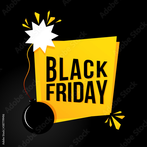 Black Friday banner on black background. Template banner with text black Friday. Bomb with a fetile, countdown to sale. Creative concept of advert to black Friday sale. photo